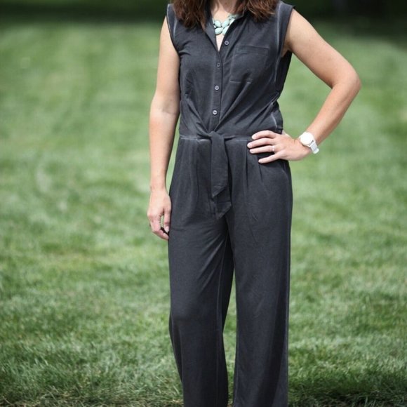 Soft Surroundings Camilla Jumpsuit Front Tie Button Size M Petite Grey - Picture 12 of 12